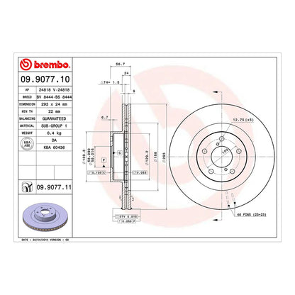 Brembo Front Brake Disc 293mm - Subaru Impreza WRX GC8/GD 1994-2005, Forester SF/SG, Outback BE/BH | 09.9077.11