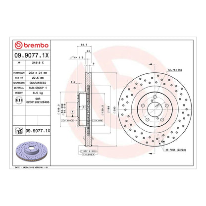 Brembo Xtra Front Drilled Brake Disc 293mm - Subaru Impreza WRX GC8/GD 1994-2005, Forester SF/SG, Outback BE/BH | 09.9077.1X