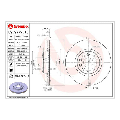 Brembo Front Brake Disc 312mm - VW Golf Mk5/Mk6/Mk7 GTI 1K/5K/5G, Audi A3 8P/8V, Skoda Octavia RS 1Z, Seat Leon 1P | 09.9772.11