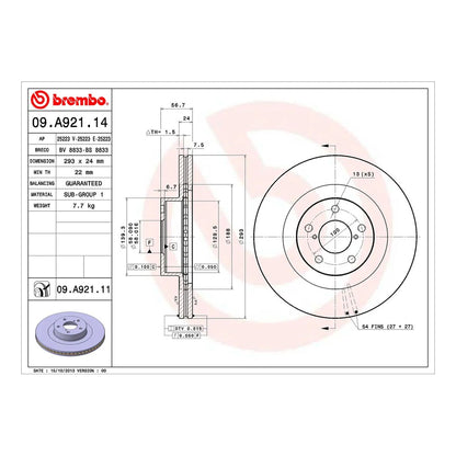 Brembo Front Brake Disc 293mm - Subaru Impreza/WRX GD-GH, Forester SG/SH, Legacy, Outback, XV, BRZ, Toyota 86 ZN6 | 09.A921.11