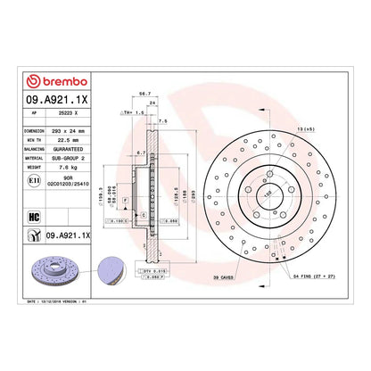 Brembo Xtra Front Drilled Brake Disc 293mm - Subaru Impreza/WRX GD-GH, Forester SG/SH, Legacy, Outback, XV, BRZ, Toyota 86 ZN6 | 09.A921.1X