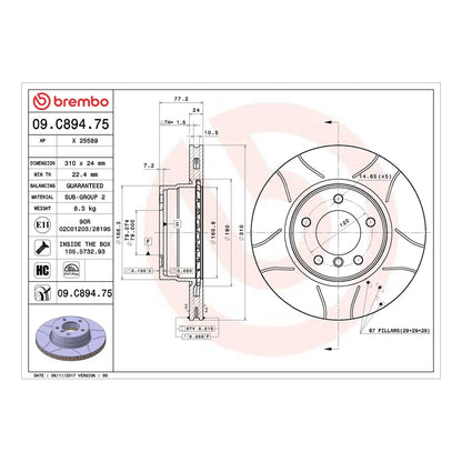 Brembo Max Front Slotted Brake Disc 310mm - BMW 5 Series E60/E61 520i-530i 2003-2010 | 09.C894.75