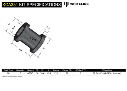 Whiteline Front Strut Rod - To Chassis Bushing Kit Double Offset to Suit Nissan 180SX, 200SX. 300ZX