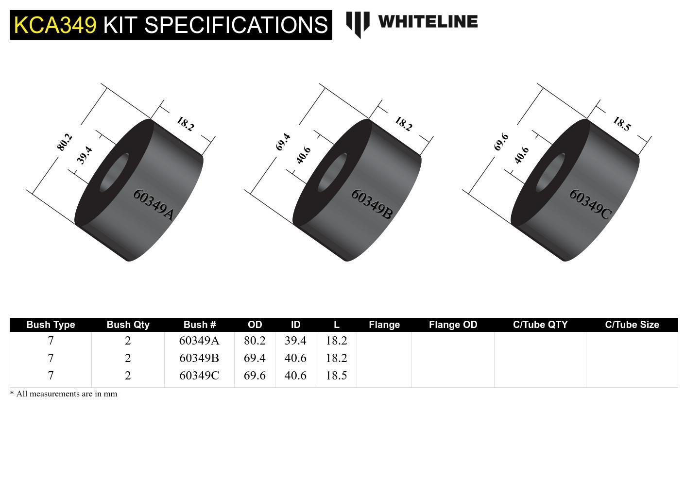 Whiteline Rear Subframe - Align and Lock Bushing Kit to Suit Nissan 180SX, 200SX. 300ZX and Skyline