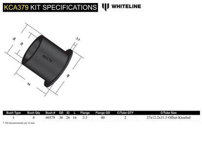 Whiteline Rear Control Arm Upper Rear - Outer Bushing Kit Double Offset to Suit Mazda RX-7 FC Series