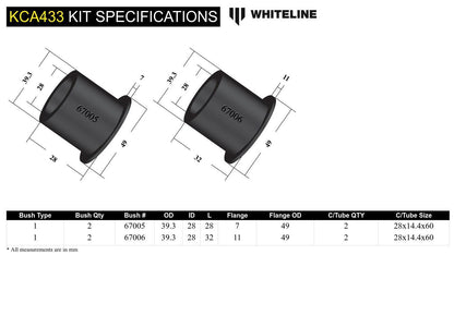 Whiteline Front Control Arm Lower - Bushing Kit Double Offset to Suit Ford Mustang S197 | KCA433