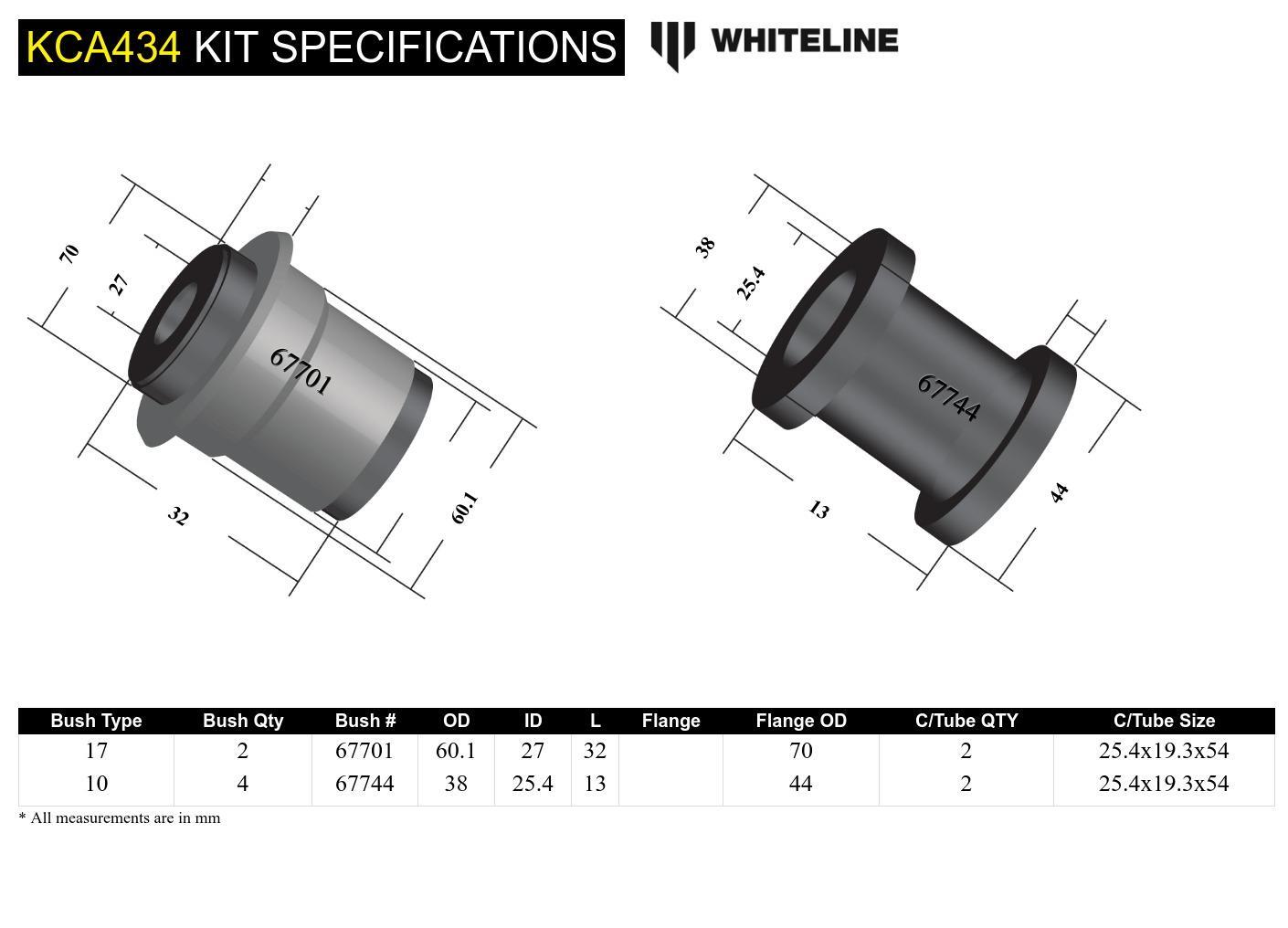 Whiteline Front Control Am Lower - Inner Front Bushing Kit Double Offset to Suit Subaru BRZ and Toyo