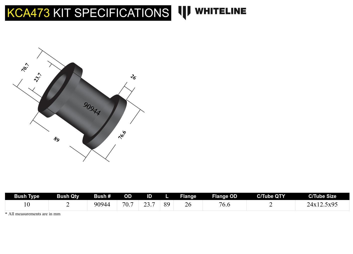 Whiteline Front Radius Arm Lower - Bushing Kit Double Offset to Suit BMW 1, 2, 3 and 4 Series | KCA4