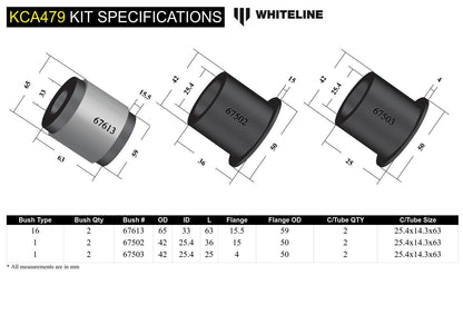 Whiteline Front Control Arm Lower - Inner Bushing Kit Double Offset to Suit Honda Civic VII, VIII Ge
