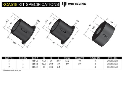 Whiteline Rear Subframe - Bushing Kit to Suit Nissan 180SX, 200SX and Skyline | KCA518