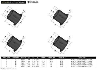 Whiteline Rear Subframe - Bushing Kit to Suit BMW 1, 2, 3, 4 Series and X1 | KDT917
