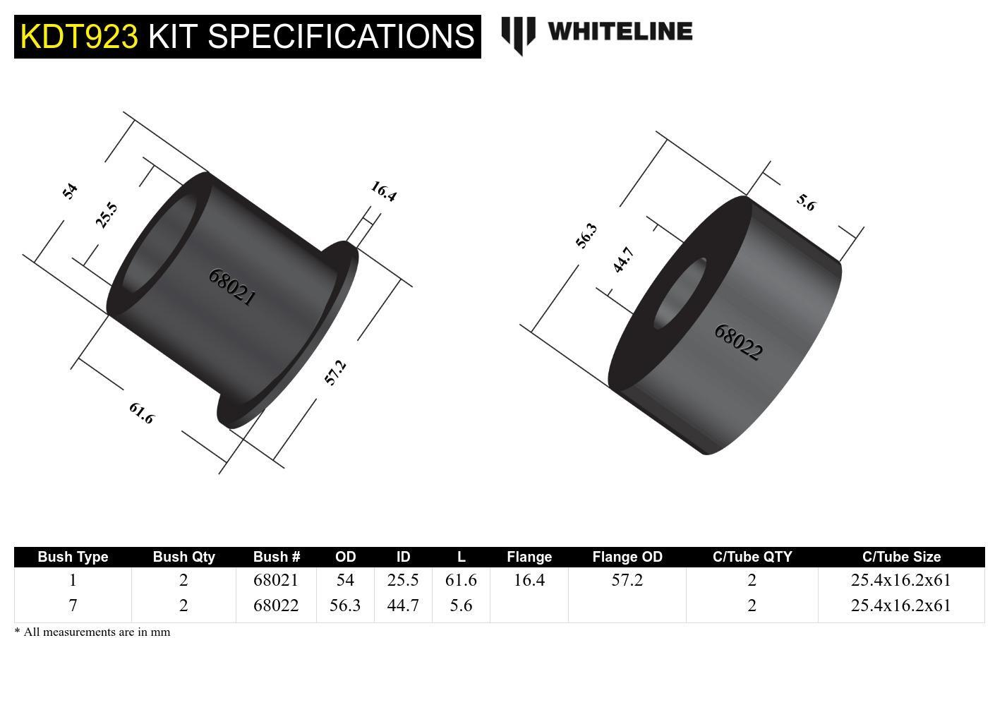 Whiteline Rear Differential Mount - Front Bushing Kit to Suit Subaru BRZ and Toyota 86 | KDT923