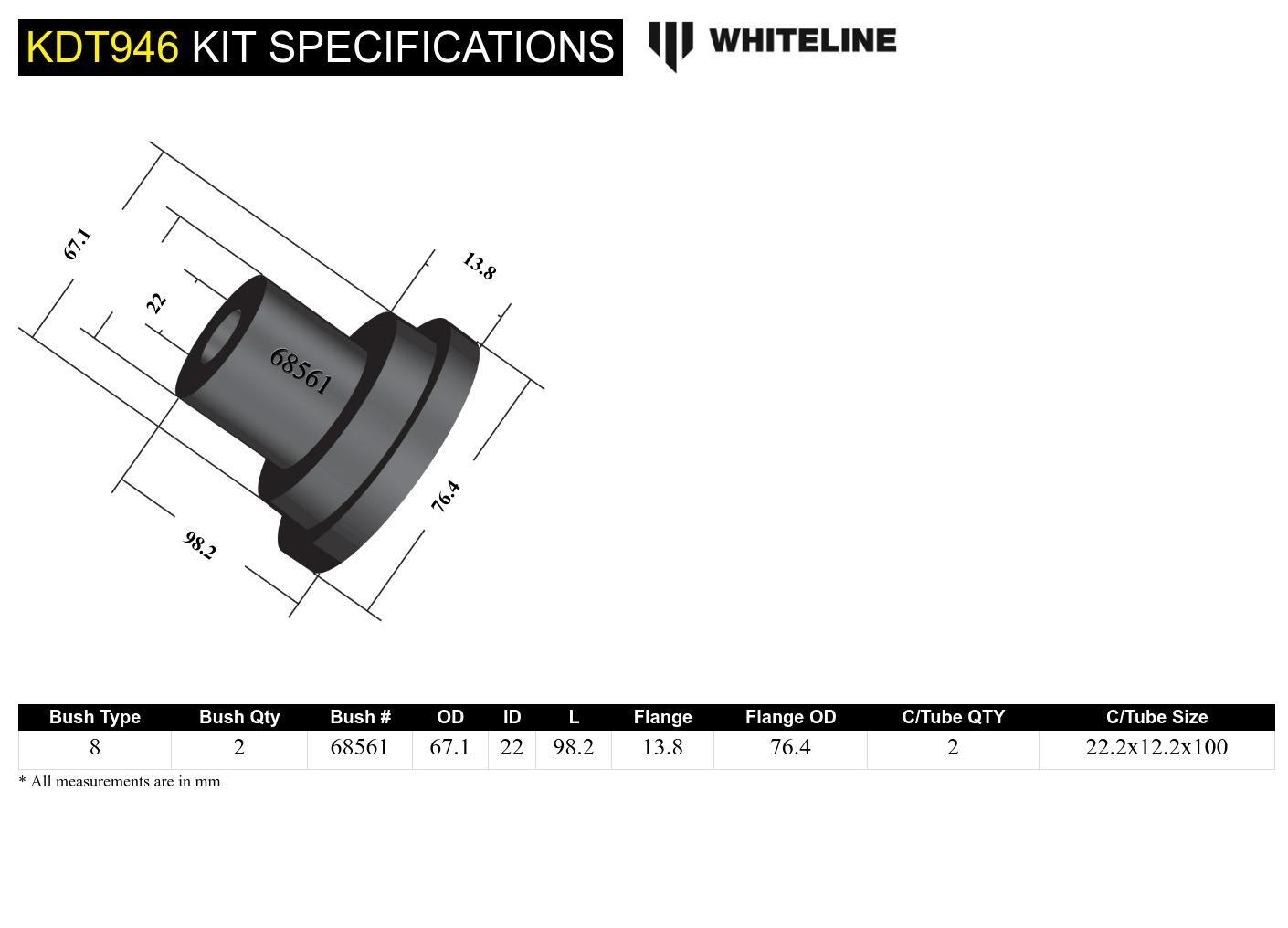Whiteline Rear Beam Axle - Bushing Kit to Suit Abarth, Chevrolet, Citroen, Fiat, Opel and Peugeot |