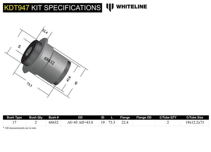 Whiteline Rear Beam Axle - Bushing Kit to Suit Renault Clio Series II | KDT947