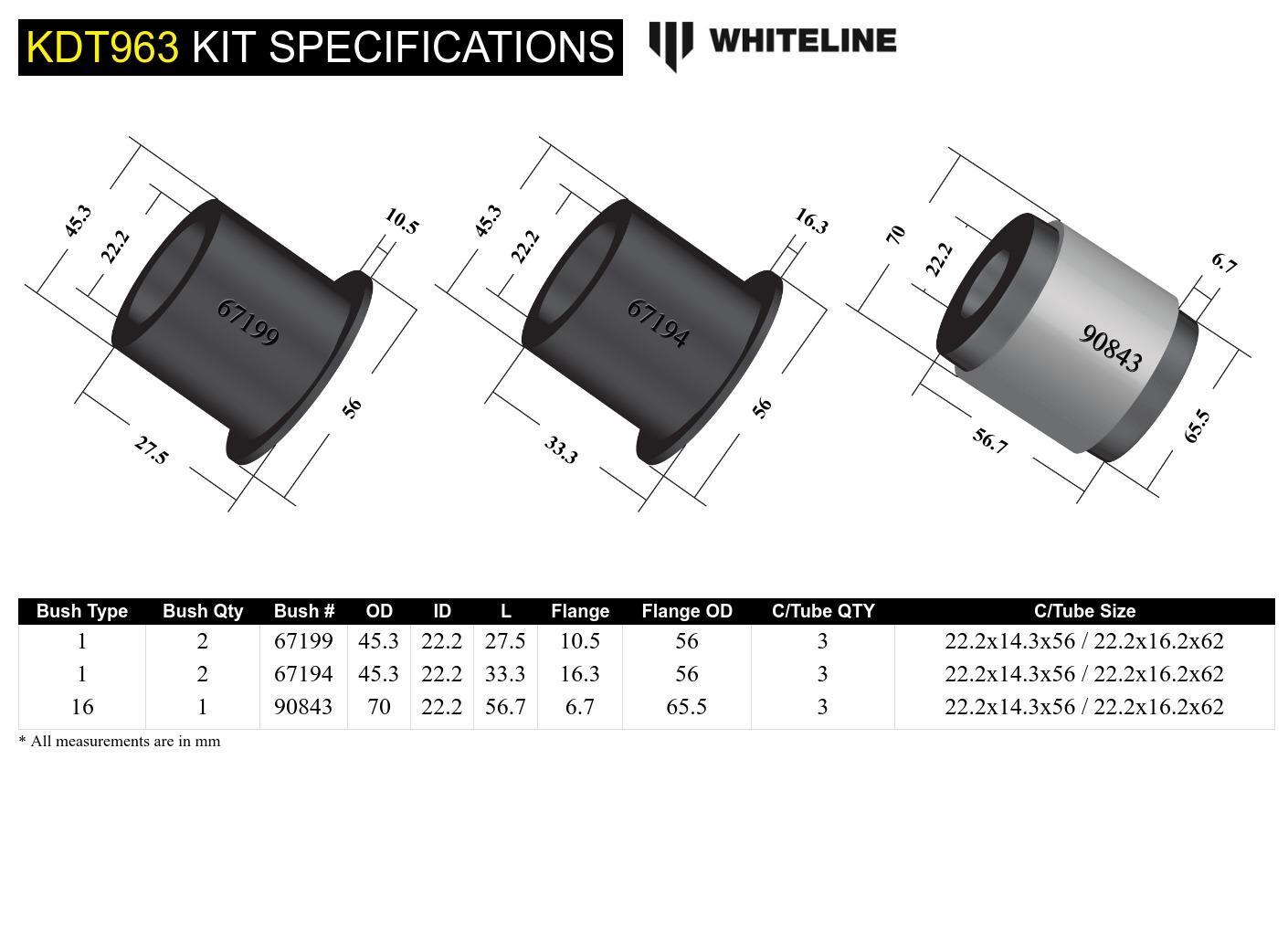 Whiteline Rear Differential Mount - Bushing Kit to Suit Mitsubishi Lancer Evolution X | KDT963