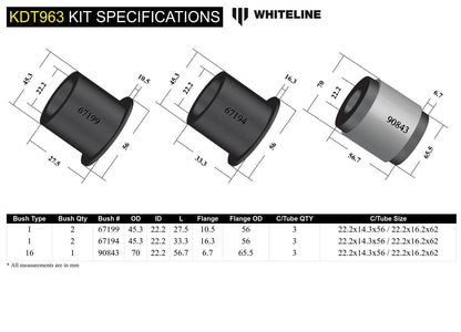 Whiteline Rear Differential Mount - Bushing Kit to Suit Mitsubishi Lancer Evolution X | KDT963