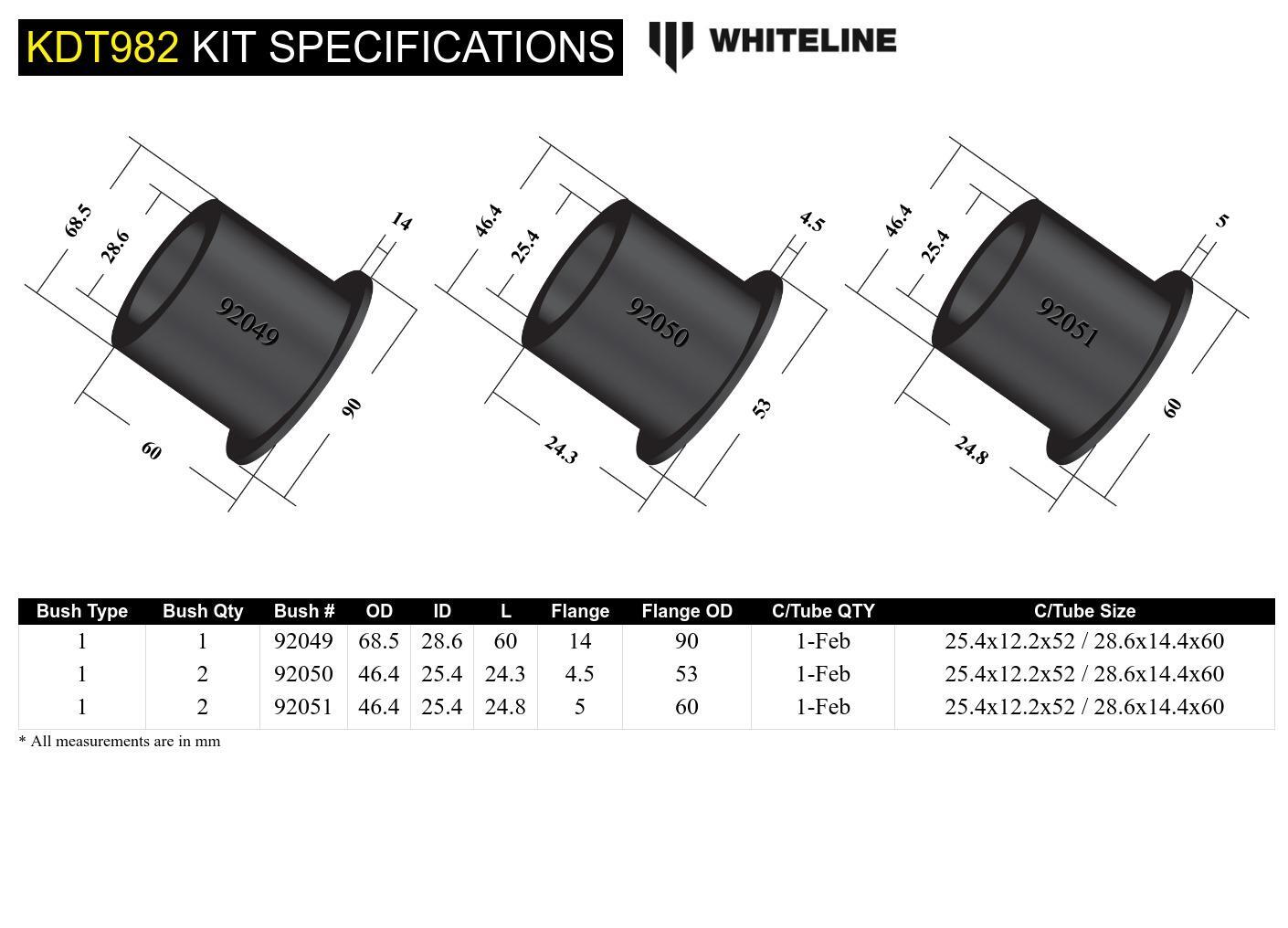 Whiteline Rear Differential Mount - Bushing Kit to Suit BMW 3 Series, X3 and Z4 | KDT982