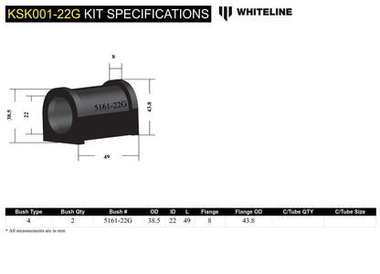 Whiteline Rear Sway Bar Mount - Bushing Kit 22mm to Suit Whiteline Sway Bars | KSK001-22