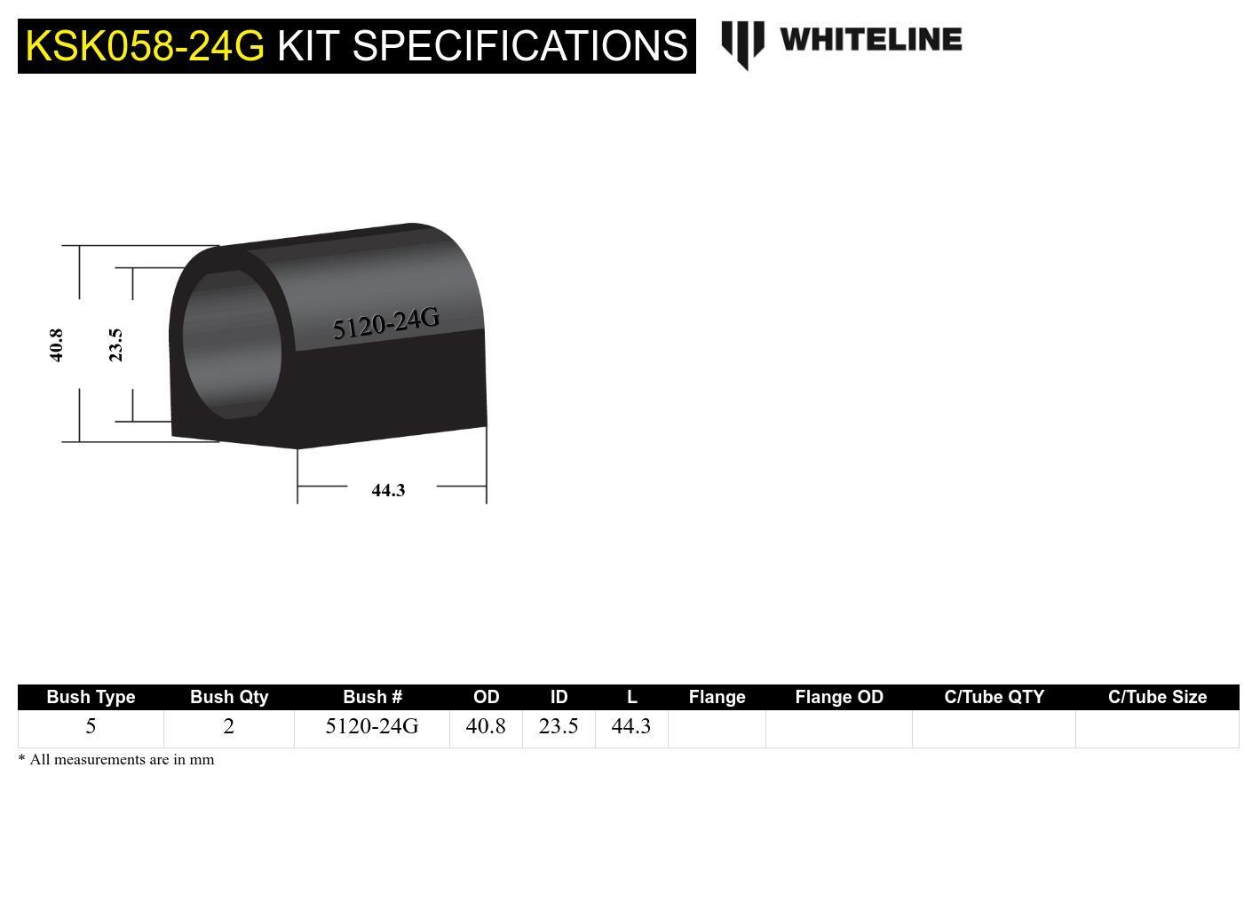 Whiteline Sway Bar Mount - Bushing Kit 24mm to Suit Whiteline Sway Bars | KSK058-24