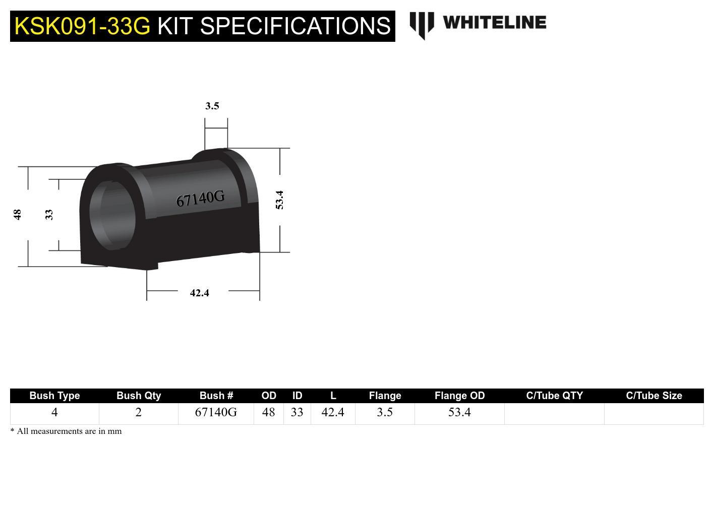 Whiteline Front Sway Bar Mount - Bushing Kit 33mm to Suit Whiteline Sway Bars | KSK091-33