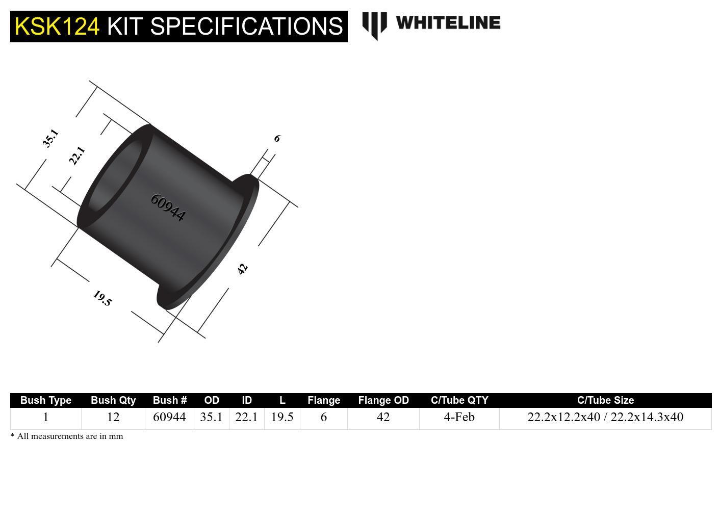 Whiteline Rear Control Arm Lower Front and Rear - Arm Service Kit to Suit Whiteline Control Arms KTA