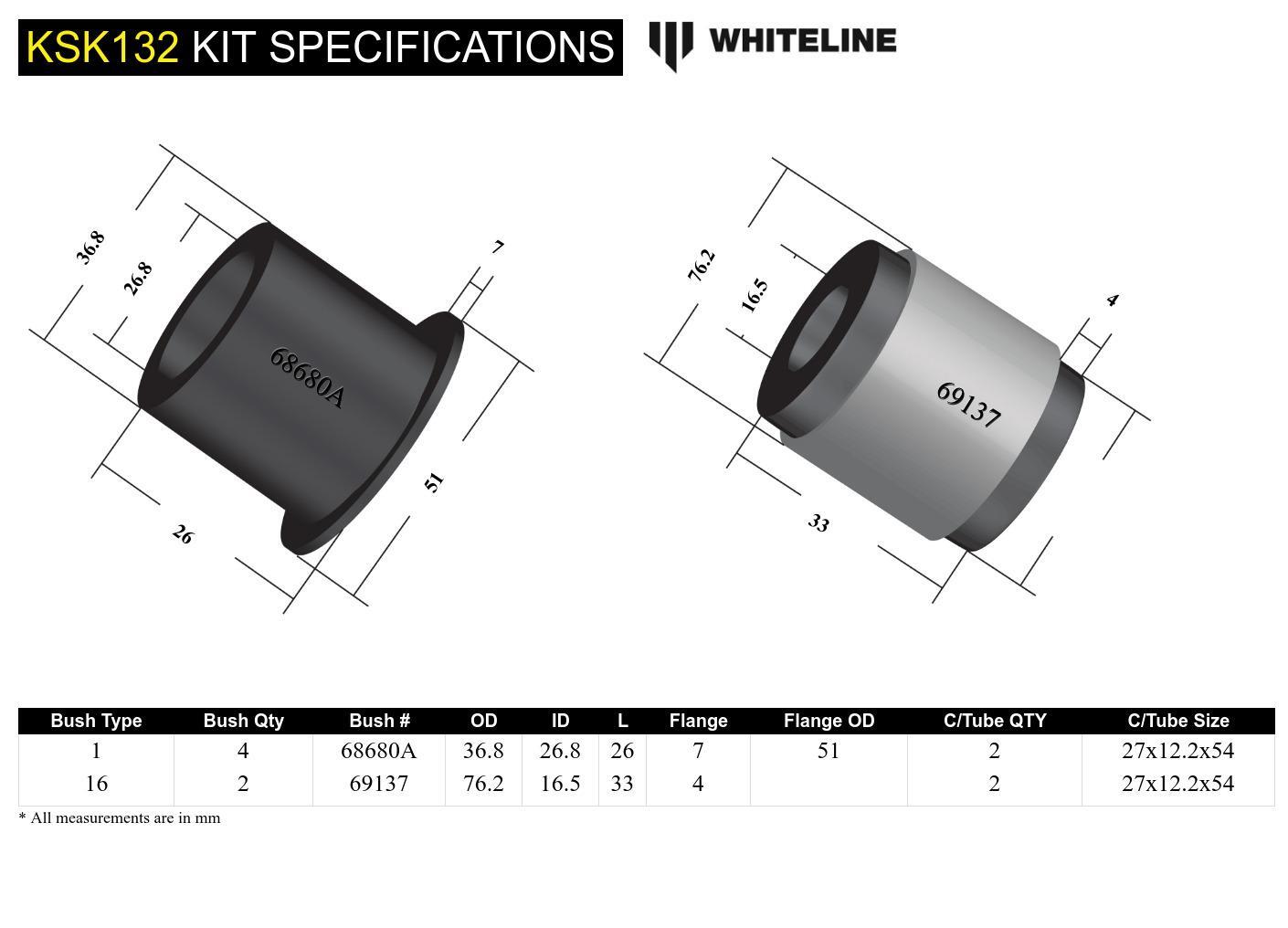Whiteline Front Control Arm Lower - Arm Service Kit to Suit Whiteline Control Arm KTA262 | KSK132