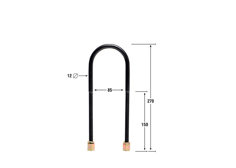 Whiteline Universal U Bolts - ID=85mm, L=270mm, Thread=M12 - round top | KUB106