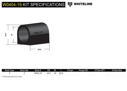 Whiteline Sway Bar Mount - Bushing Kit 19mm to Suit Subaru Forester, Impreza, Liberty and Outback |