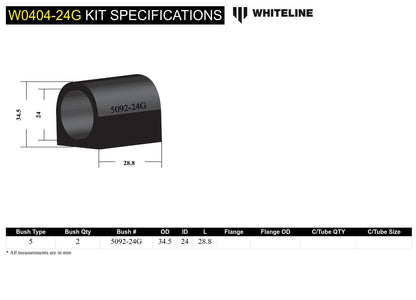 Whiteline Sway Bar Mount - Bushing Kit 24mm 'Grease Free' to Suit Subaru Forester, Impreza, Liberty