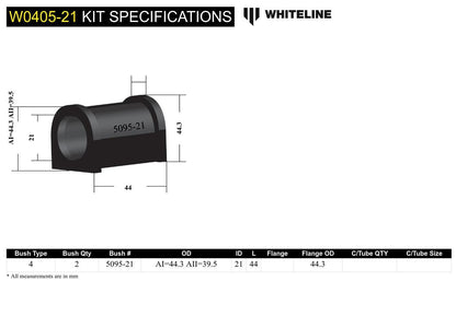 Whiteline Front Sway Bar Mount - Bushing Kit 21mm to Suit Subaru Forester, Impreza and Legacy | W04
