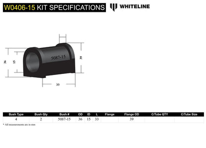 Whiteline Rear Sway Bar Mount - Bushing Kit 15mm to Suit Subaru Impreza GD incl WRX/STi and Liberty