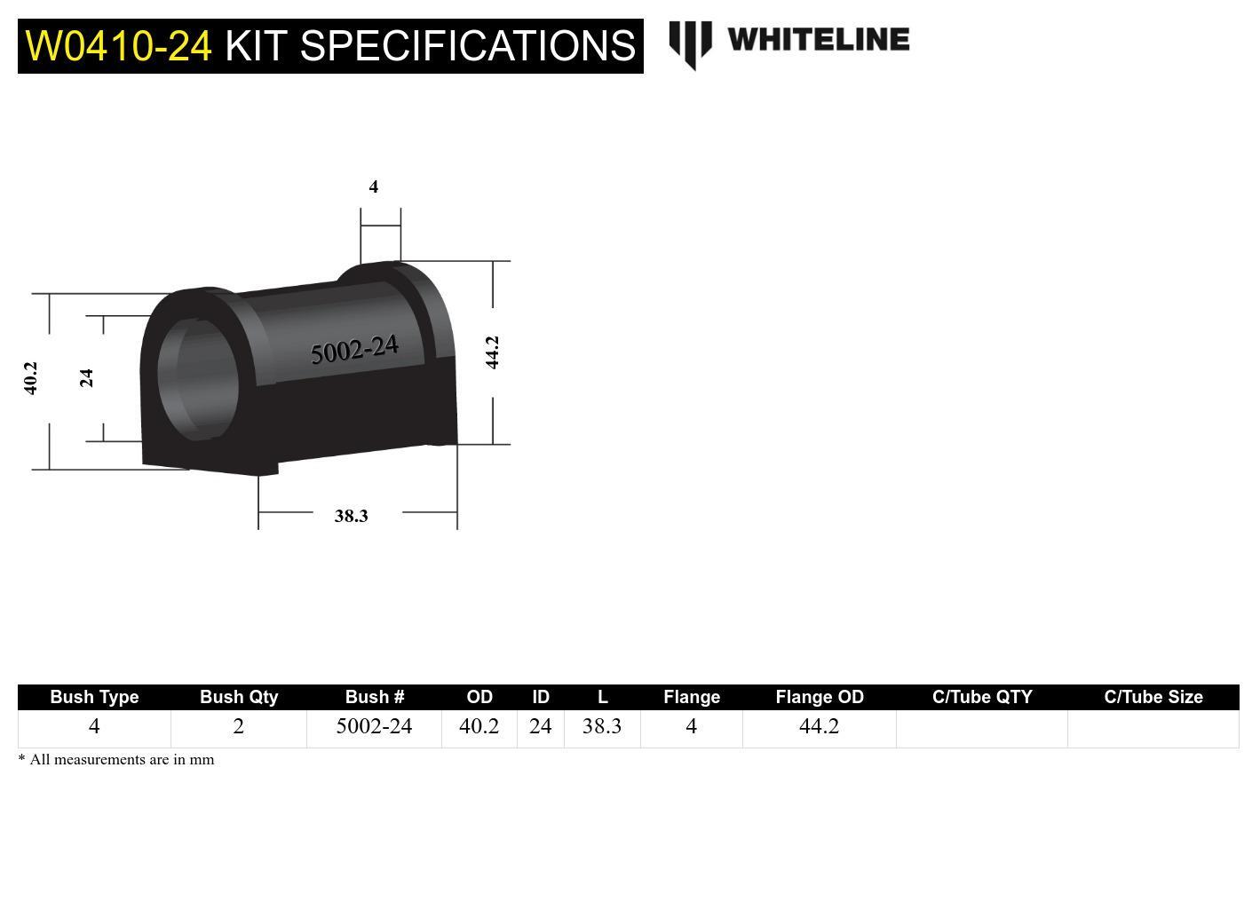 Whiteline Universal Sway Bar Mount - Bushing Kit 24mm Heavy Duty | W0410-24