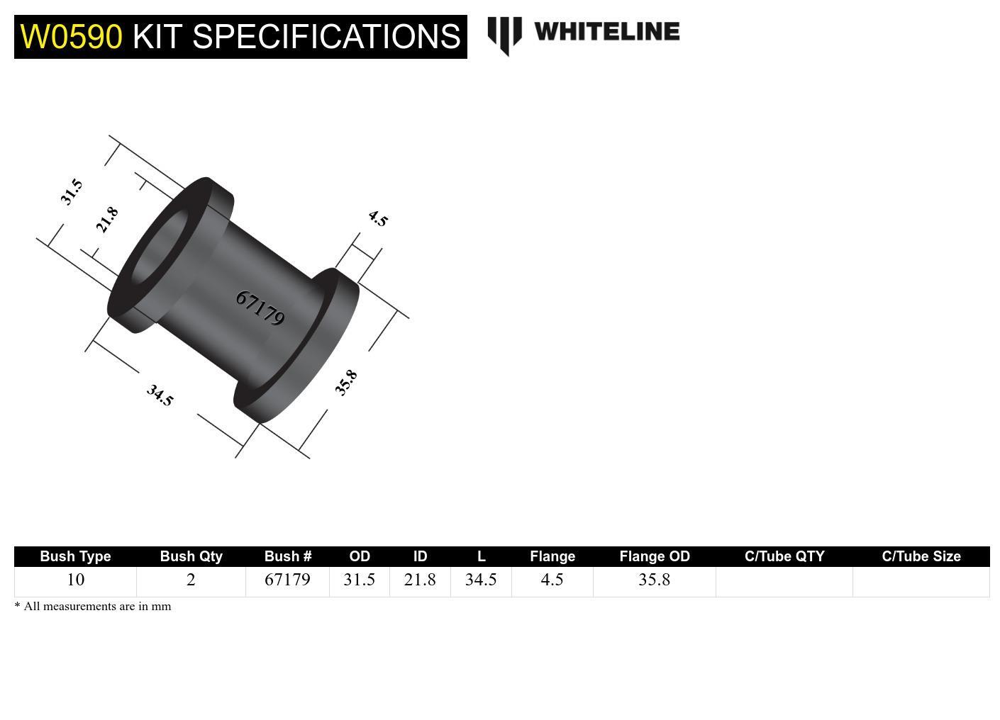 Whiteline Rear Control Arm Upper Front - Inner Bushing Kit to Suit Mitsubishi Lancer Evo IV-IX | W05