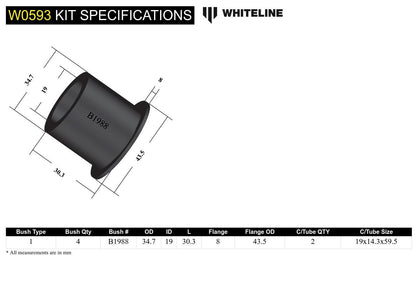Whiteline Front Control Arm Lower - Inner Front Bushing Kit to Suit Chrysler, Citroen, Dodge, Jeep,
