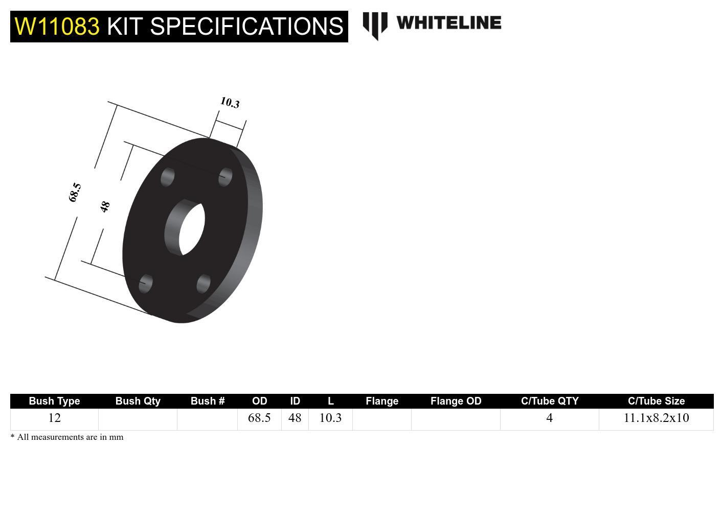 Whiteline Front Steering Coupling - Bushing Kit to Suit Holden Torana LH, LX | W11083