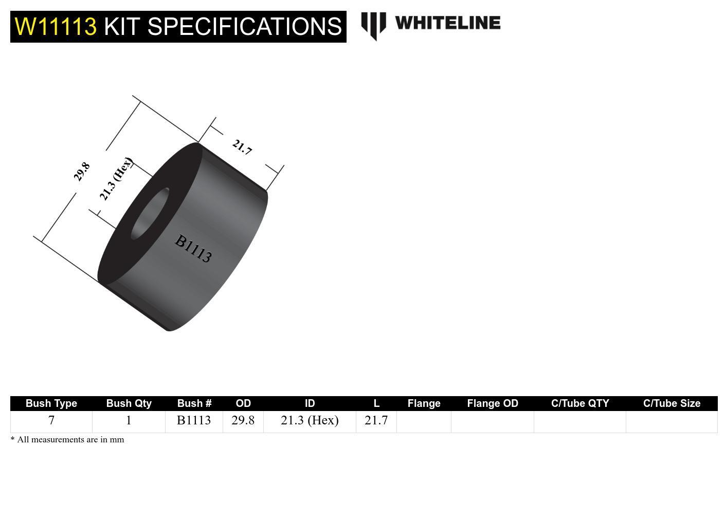 Whiteline Front Steering Rack and Pinion - Shaft Guide Bushing Kit to Suit Ford Capri, Escort, Laser