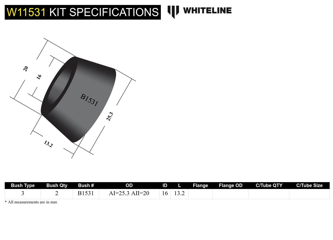 Whiteline Front Steering Idler Arm - Bushing Kit to Suit Mazda 808, 929, RX2-RX5 | W11531