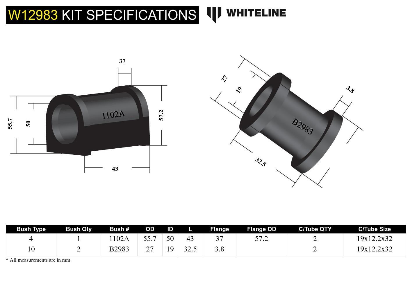 Whiteline Front Steering ack and Pinion - Mount Bushing Kit to Suit Mitsubishi Magna TE-TW Fwd/Awd |