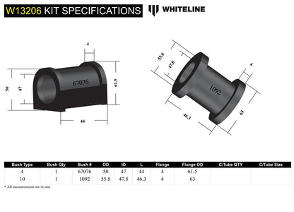 Whiteline Front Steering Rack and Pinion - Mount Bushing Kit to Suit Mitsubishi Lancer and Proton Sa