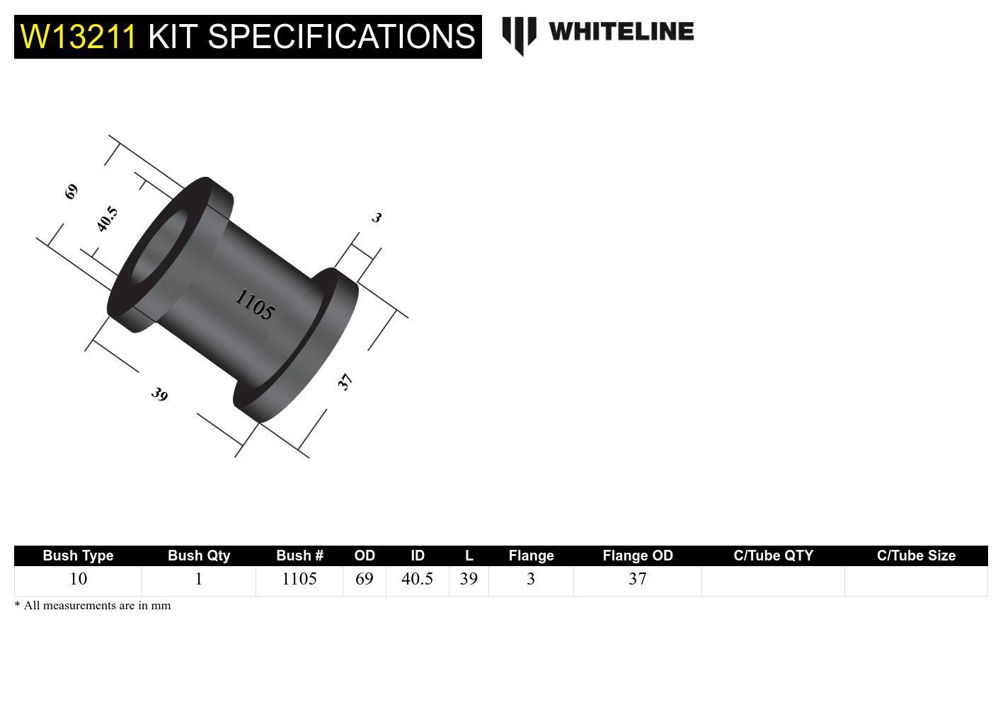 Whiteline Front Steering Rack and Pinion - Mount Bushing Kit to Suit Holden Commodore VT-VZ and HSV