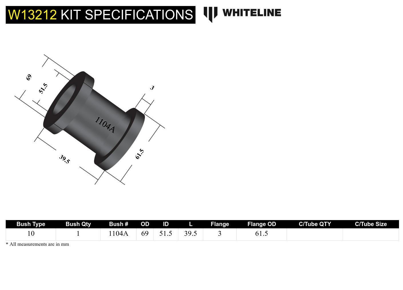 Whiteline Front Steering Rack and Pinion - Mount Bushing Kit to Suit Ford Falcon/Fairlane AU | W1321