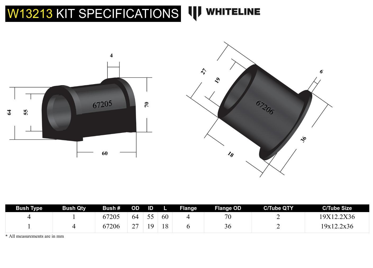 Whiteline Front Steering Rack and Pinion - Mount Bushing Kit to Suit Hyundai iLoad, iMax and Mitsubi