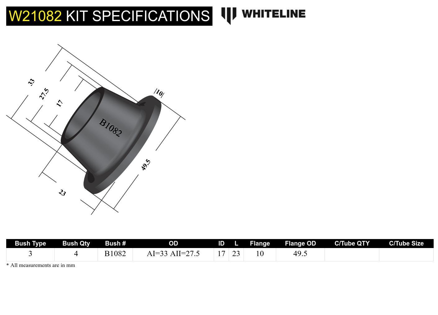 Whiteline Front Sway Bar To Control Arm - Bushing Kit to Suit Ford Festiva and Mazda 121, 323, RX2-R