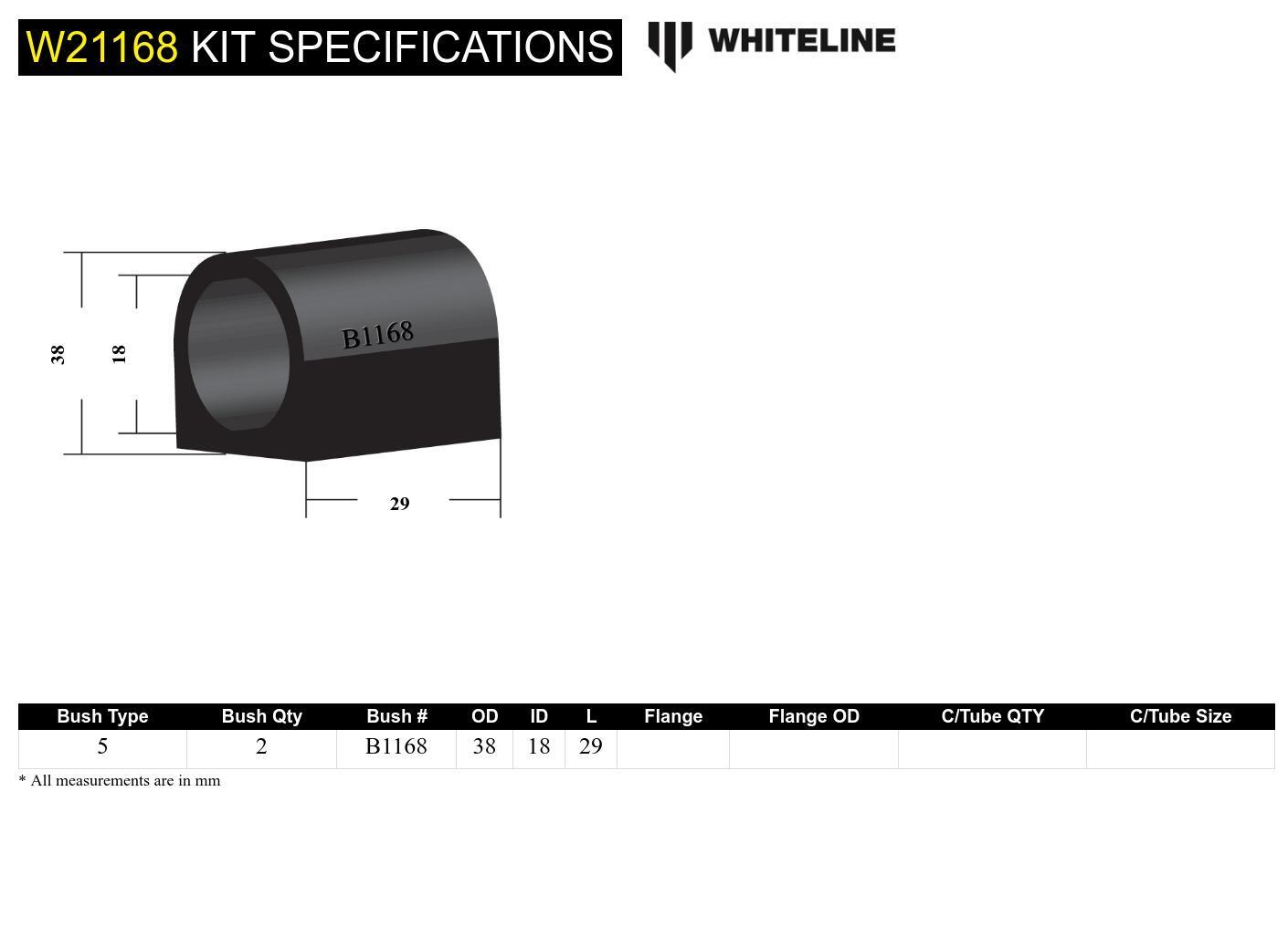 Whiteline Sway Bar Mount - Bushing Kit 18mm to Suit Holden Commodore VB-VS, EK-WB and HSV | W21168