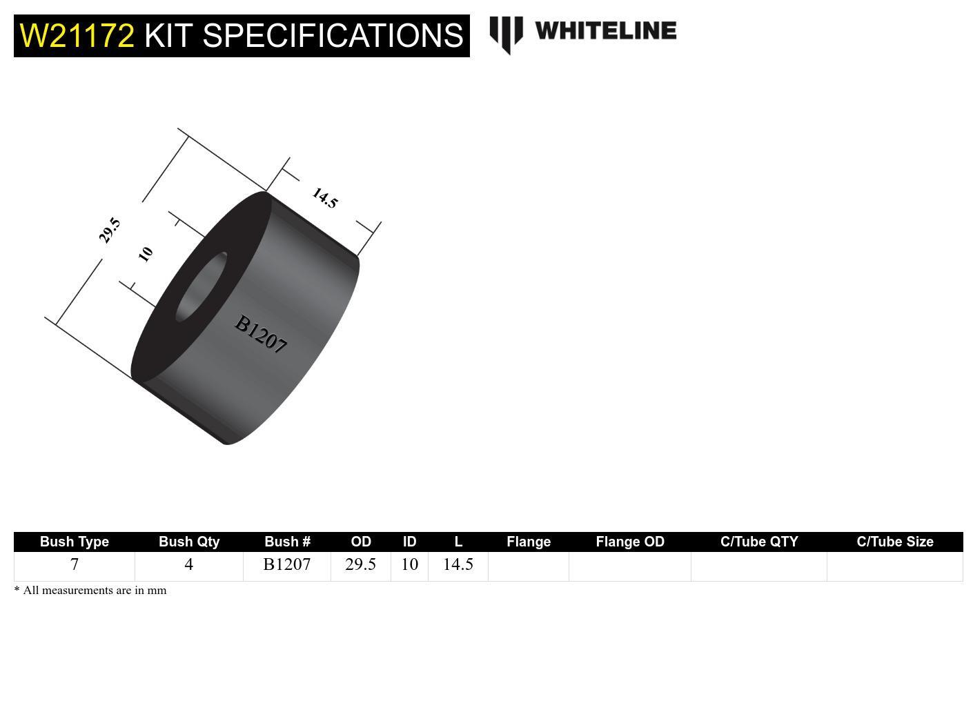Whiteline Shock Absorber - Bushing Kit to Suit Various Applications | W21172