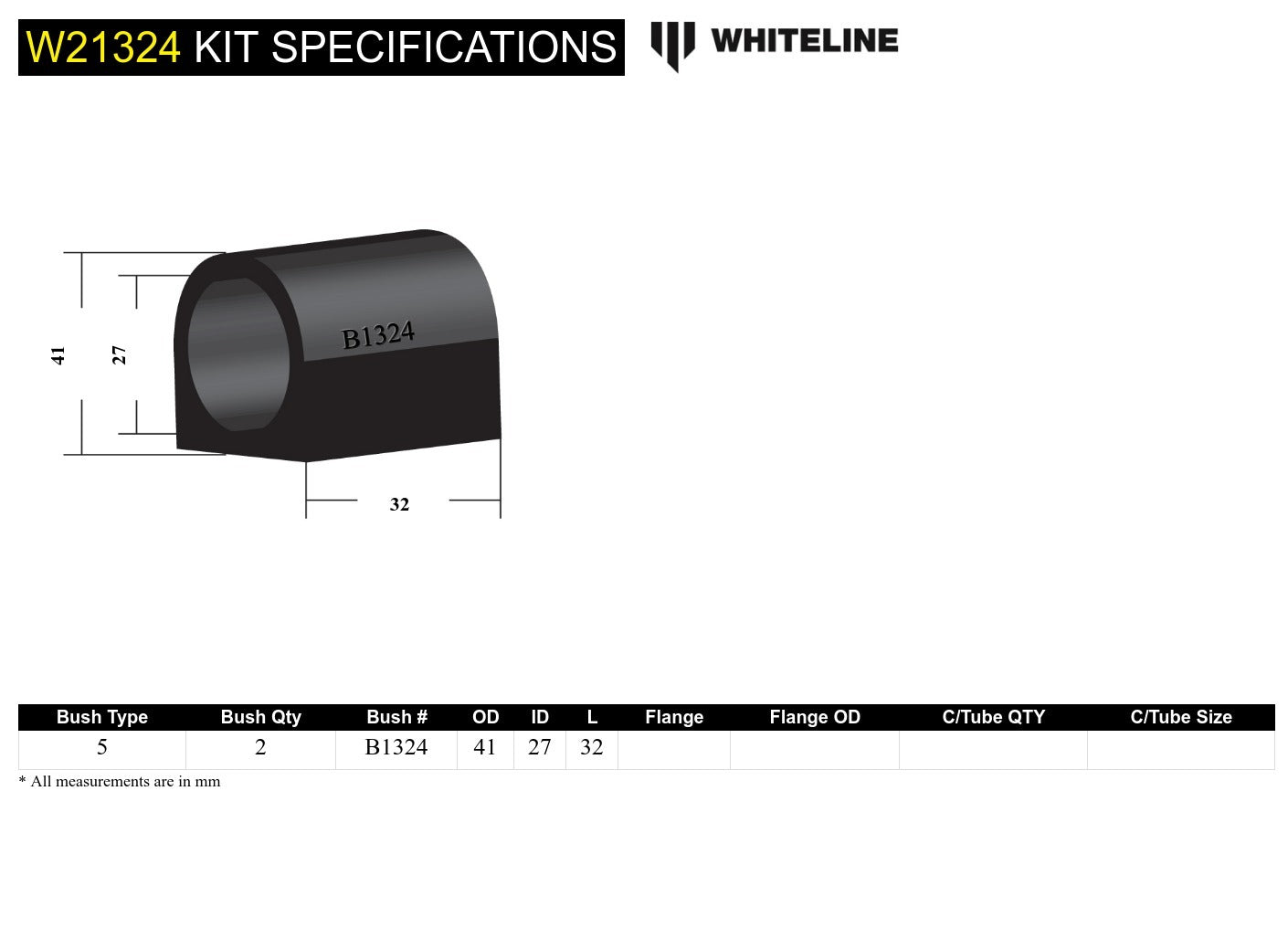 Whiteline Front Sway Bar Mount - Bushing Kit 27mm to Suit Holden HX-WB | W21324