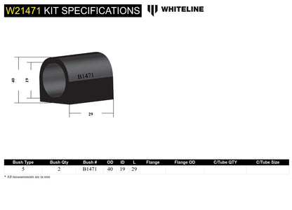 Whiteline Sway Bar Mount - Bushing Kit 19mm to Suit Holden Commodore VB-VS and HSV, Nissan 180B, 200
