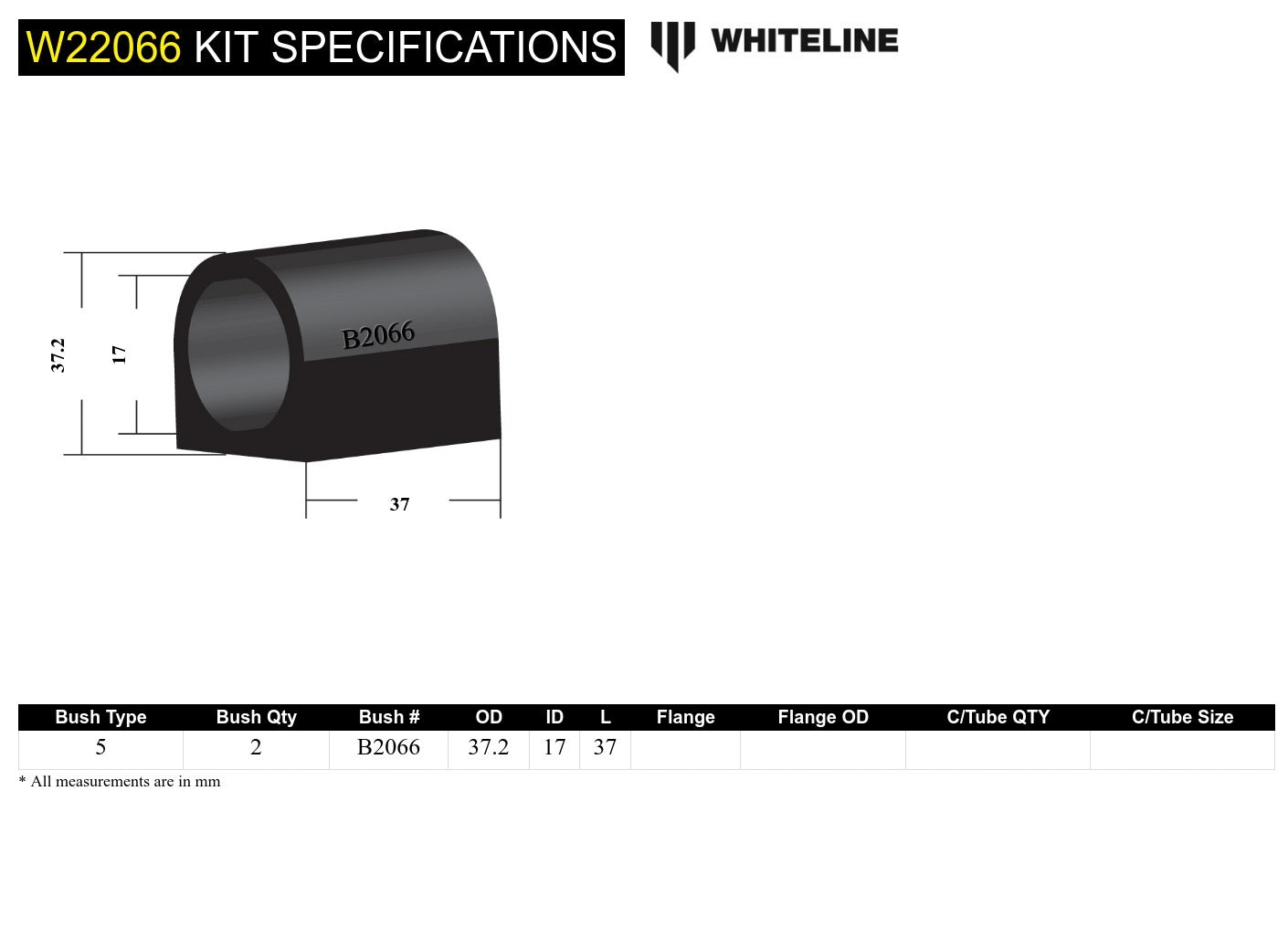 Whiteline Front Sway Bar Mount - Bushing Kit 17mm to Suit Nissan 1200 and Datsun 120Y | W22066