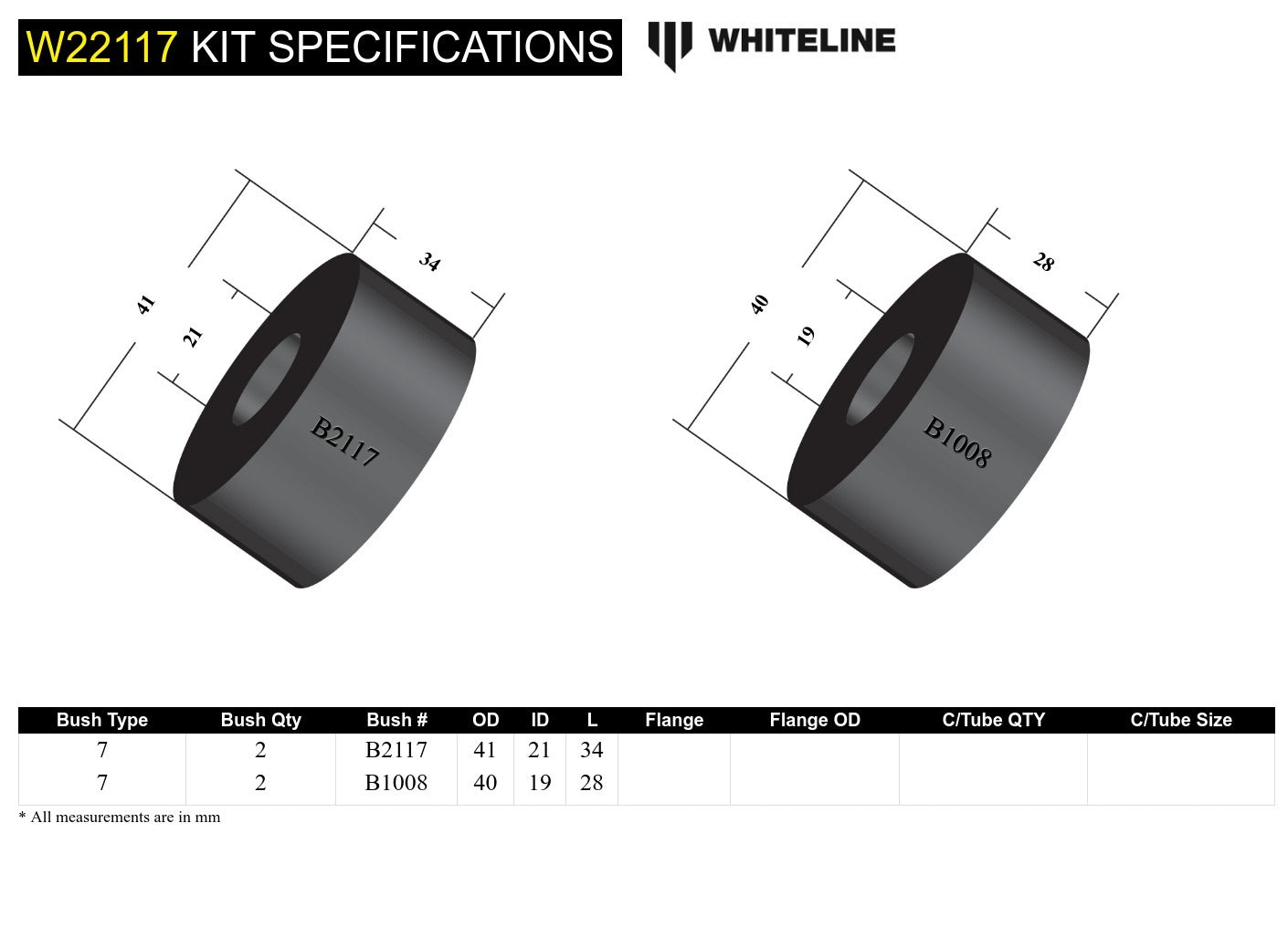 Whiteline Rear Sway Bar To Hub - Bushing Kit to Suit Holden Astra LD and Nissan Pulsar N13 | W22117