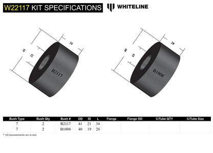 Whiteline Rear Sway Bar To Hub - Bushing Kit to Suit Holden Astra LD and Nissan Pulsar N13 | W22117